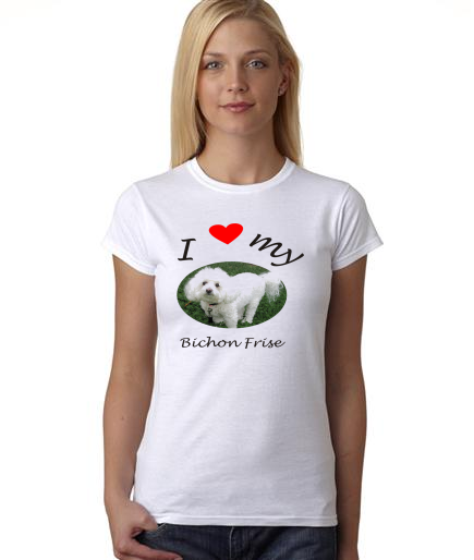 Dogs - I Heart My Bichon Frise on Womans Shirt